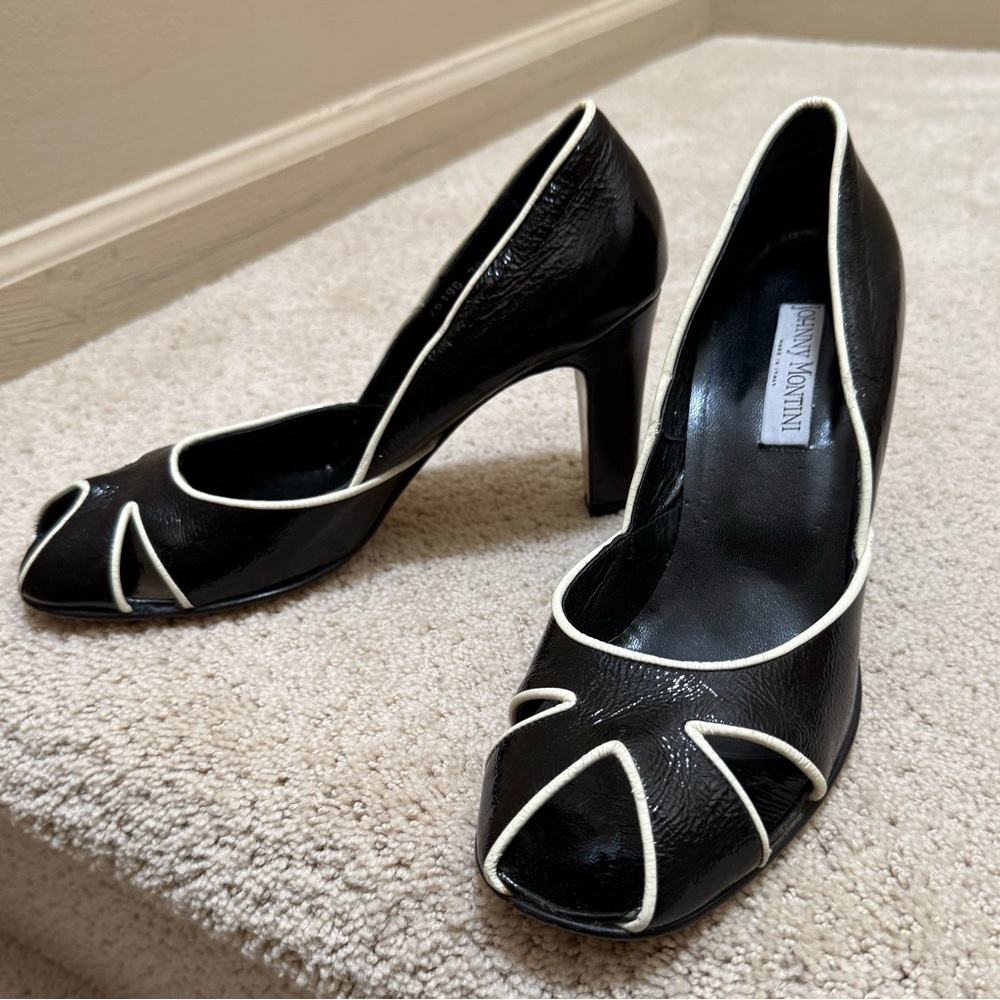 Johnny Montini Italian Black and White Peep-Toe Heels